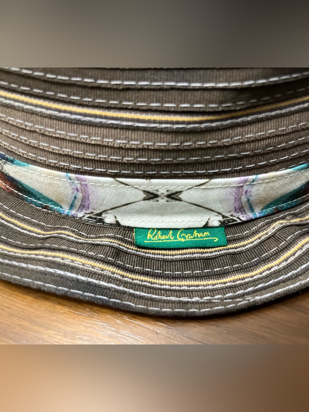 Robert Graham Brown Striped Fedora with Multicolor Band - Picture 2 of 8
